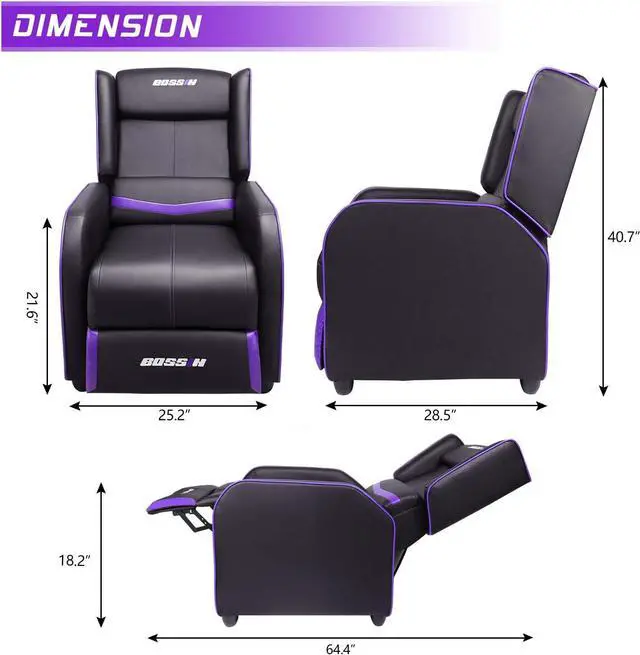 Alt view image 6 of 6 - VITESSE Gaming Recliner Chair for Adults 400lbs Racing Style Sofa Big and Tall PU Leather Recliner Seating, Modern Ergonomic Lounge Comfortable Home Movie Theater for Living Room(Purple)