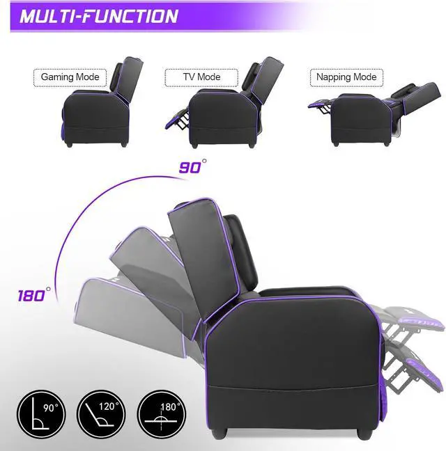 Alt view image 3 of 6 - VITESSE Gaming Recliner Chair for Adults 400lbs Racing Style Sofa Big and Tall PU Leather Recliner Seating, Modern Ergonomic Lounge Comfortable Home Movie Theater for Living Room(Purple)