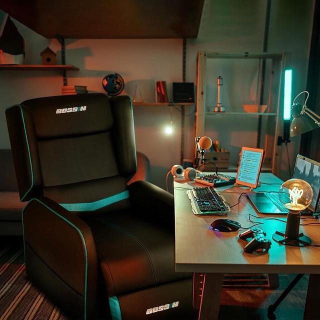 Alt view image 5 of 6 - VITESSE Gaming Recliner Chair for Adults 400lbs Racing Style Sofa Big and Tall PU Leather Recliner Seating, Modern Ergonomic Lounge Comfortable Home Movie Theater for Living Room(Cyan)