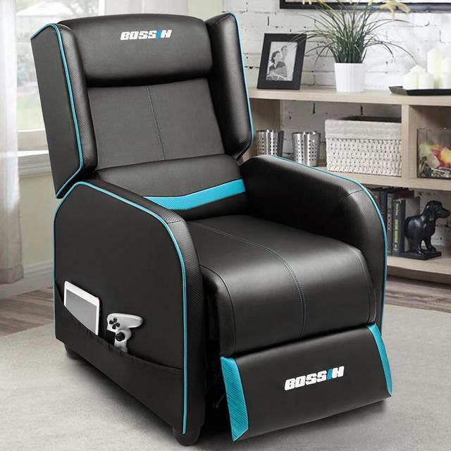 Main image of VITESSE Gaming Recliner Chair for Adults 400lbs Racing Style Sofa Big and Tall PU Leather Recliner Seating, Modern Ergonomic Lounge Comfortable Home Movie Theater for Living Room(Cyan)