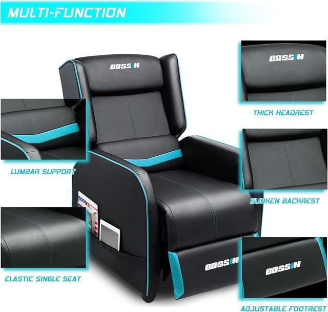 Alt view image 2 of 6 - VITESSE Gaming Recliner Chair for Adults 400lbs Racing Style Sofa Big and Tall PU Leather Recliner Seating, Modern Ergonomic Lounge Comfortable Home Movie Theater for Living Room(Cyan)