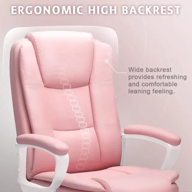Alt view image 5 of 6 - VITESSE Pink Office Desk Chair, Big and Tall Managerial Executive Chair, High Back Computer Chair, Ergonomic Adjustable Height PU Leather Chairs with Cushions Armrest for Long Time Sitting