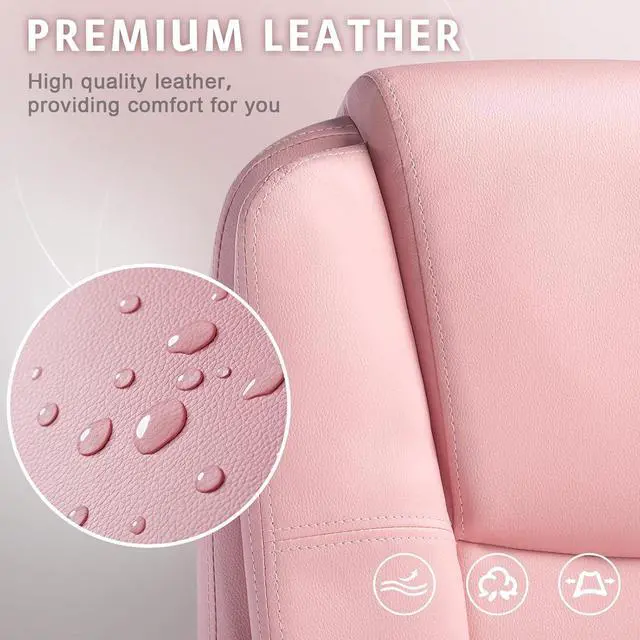 Alt view image 2 of 6 - VITESSE Pink Office Desk Chair, Big and Tall Managerial Executive Chair, High Back Computer Chair, Ergonomic Adjustable Height PU Leather Chairs with Cushions Armrest for Long Time Sitting