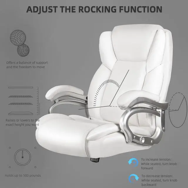 Alt view image 2 of 7 - VITESSE 500lbs Heavy Duty Office Chair for Low Back Pain Relief, Big and Tall Gaming Chair with Ergonomic Lumbar Support, High Back Executive Chair with Quiet Rubber Wheel(White)
