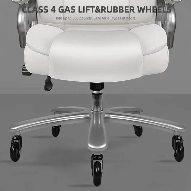 Alt view image 4 of 7 - VITESSE 500lbs Heavy Duty Office Chair for Low Back Pain Relief, Big and Tall Gaming Chair with Ergonomic Lumbar Support, High Back Executive Chair with Quiet Rubber Wheel(White)