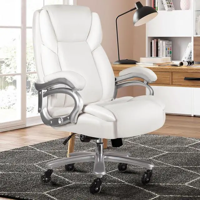 Alt view image 5 of 7 - VITESSE 500lbs Heavy Duty Office Chair for Low Back Pain Relief, Big and Tall Gaming Chair with Ergonomic Lumbar Support, High Back Executive Chair with Quiet Rubber Wheel(White)
