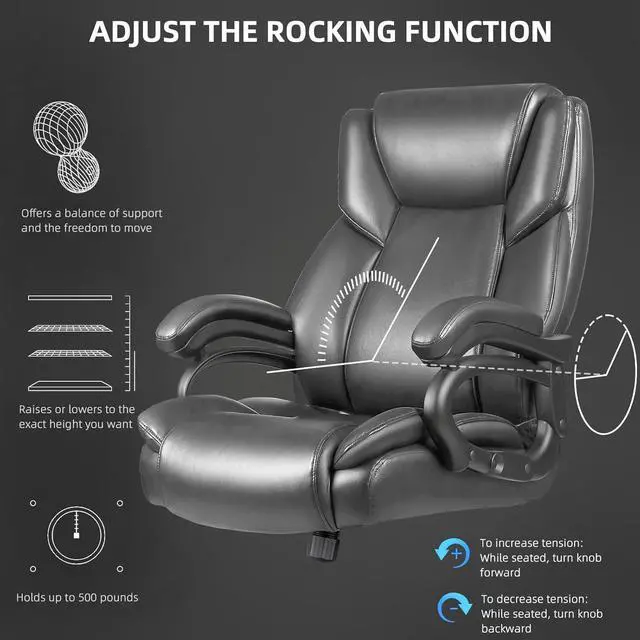 Alt view image 2 of 7 - VITESSE 500lbs Heavy Duty Office Chair for Low Back Pain Relief, Big and Tall Gaming Chair with Ergonomic Lumbar Support, High Back Executive Chair with Quiet Rubber Wheel(Grey)