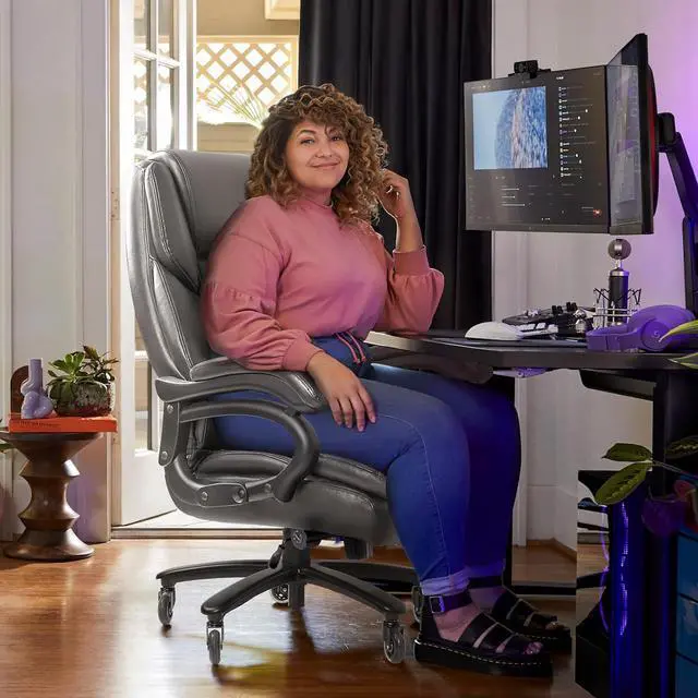 Alt view image 6 of 7 - VITESSE 500lbs Heavy Duty Office Chair for Low Back Pain Relief, Big and Tall Gaming Chair with Ergonomic Lumbar Support, High Back Executive Chair with Quiet Rubber Wheel(Grey)