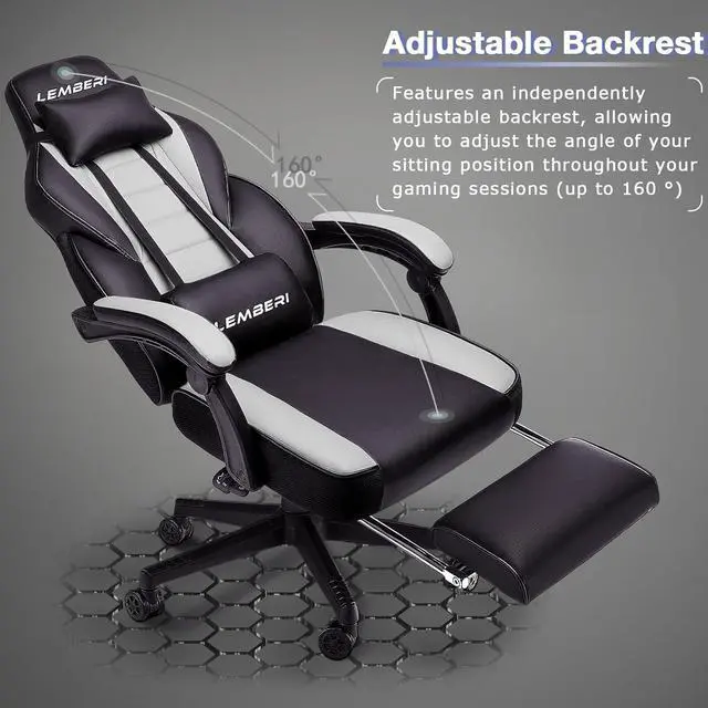 Alt view image 4 of 7 - Vitesse Video Game Chairs with footrest,Gamer Chair for Adults,Big and Tall Chair, 400lb Capacity,Gaming Chairs for Teens,Racing Style Computer Chair with Headrest and Lumbar Support White