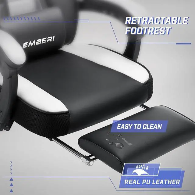 Alt view image 5 of 7 - Vitesse Video Game Chairs with footrest,Gamer Chair for Adults,Big and Tall Chair, 400lb Capacity,Gaming Chairs for Teens,Racing Style Computer Chair with Headrest and Lumbar Support White