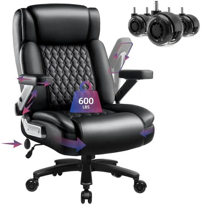Main image of Vitesse Big and Tall Office Chair 600lbs with 5D Flip Arms, Heavy Duty Executive Office Chairs, Ergonomic Desk Chair with Adjustable Lumbar Support & Rubber Wheels, PU Leather, Black
