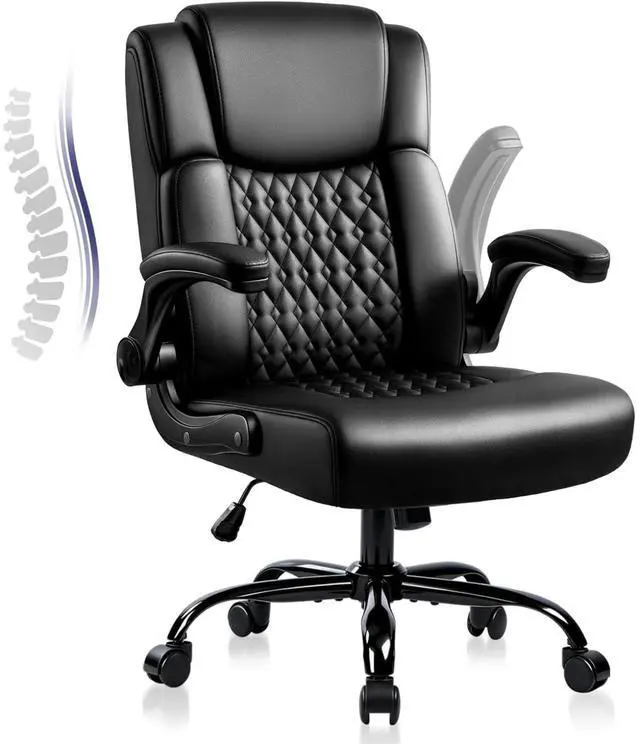 Main image of Vitesse Leather Office Desk Chair, Ergonomic Office Chair with Lumbar Support, Computer Chair, Executive Leather Chair with Padded Flip-up Arm, Adjustable Armrests, Black, 275LBS