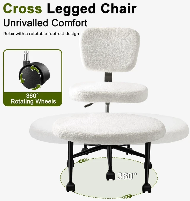 Alt view image 3 of 7 - Vitesse Ergonomic Cross Legged Office Chair With Wheels, Meditation Chair, Yoga Office Chair, Yoga Kneeling Chairs With Comfortable Back Support, Height Adjustable, Teddy Fabric