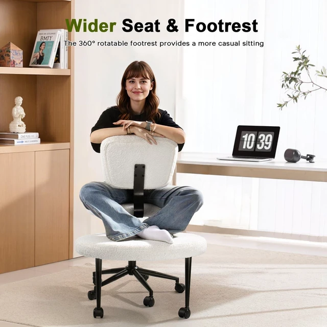 Alt view image 4 of 7 - Vitesse Ergonomic Cross Legged Office Chair With Wheels, Meditation Chair, Yoga Office Chair, Yoga Kneeling Chairs With Comfortable Back Support, Height Adjustable, Teddy Fabric