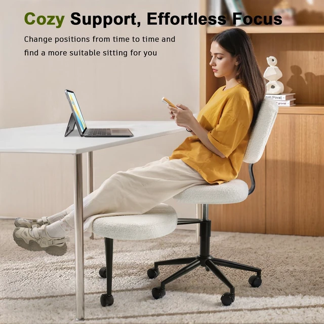 Alt view image 5 of 7 - Vitesse Ergonomic Cross Legged Office Chair With Wheels, Meditation Chair, Yoga Office Chair, Yoga Kneeling Chairs With Comfortable Back Support, Height Adjustable, Teddy Fabric