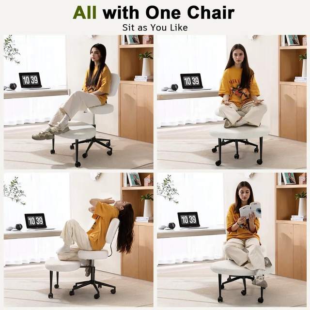 Alt view image 7 of 7 - Vitesse Ergonomic Cross Legged Office Chair With Wheels, Meditation Chair, Yoga Office Chair, Yoga Kneeling Chairs With Comfortable Back Support, Height Adjustable, Teddy Fabric