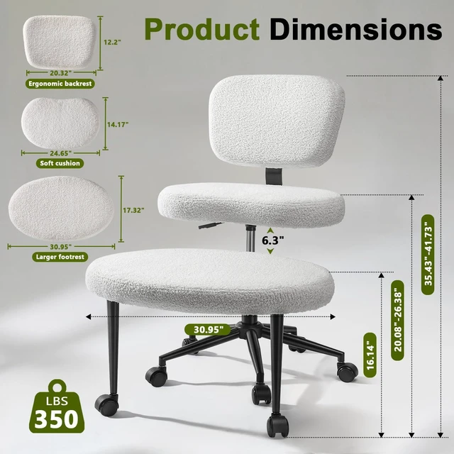 Alt view image 2 of 7 - Vitesse Ergonomic Cross Legged Office Chair With Wheels, Meditation Chair, Yoga Office Chair, Yoga Kneeling Chairs With Comfortable Back Support, Height Adjustable, Teddy Fabric