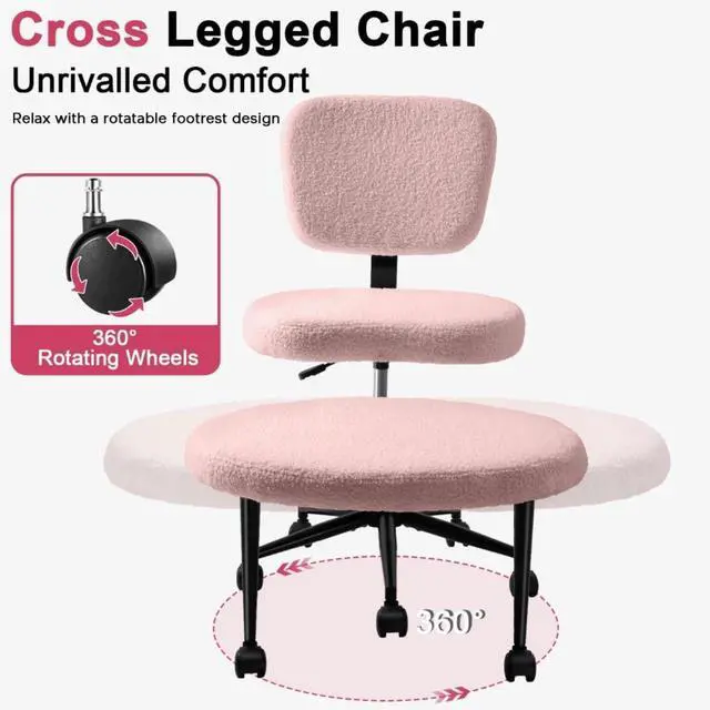 Alt view image 3 of 7 - Vitesse Ergonomic Cross Legged Office Chair With Wheels, ADHD Chair For Adults, Meditation Chair, Yoga Office Chair, Yoga Kneeling Chairs With Comfortable Back Support, Height Adjustable, Teddy Fabric