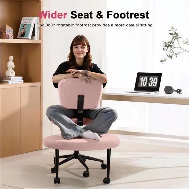 Alt view image 4 of 7 - Vitesse Ergonomic Cross Legged Office Chair With Wheels, ADHD Chair For Adults, Meditation Chair, Yoga Office Chair, Yoga Kneeling Chairs With Comfortable Back Support, Height Adjustable, Teddy Fabric