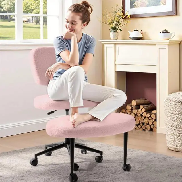 Main image of Vitesse Ergonomic Cross Legged Office Chair With Wheels, ADHD Chair For Adults, Meditation Chair, Yoga Office Chair, Yoga Kneeling Chairs With Comfortable Back Support, Height Adjustable, Teddy Fabric