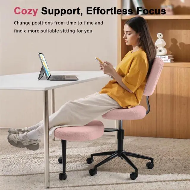 Alt view image 5 of 7 - Vitesse Ergonomic Cross Legged Office Chair With Wheels, ADHD Chair For Adults, Meditation Chair, Yoga Office Chair, Yoga Kneeling Chairs With Comfortable Back Support, Height Adjustable, Teddy Fabric