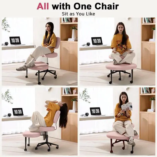 Alt view image 7 of 7 - Vitesse Ergonomic Cross Legged Office Chair With Wheels, ADHD Chair For Adults, Meditation Chair, Yoga Office Chair, Yoga Kneeling Chairs With Comfortable Back Support, Height Adjustable, Teddy Fabric