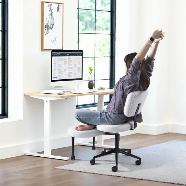 Alt view image 3 of 7 - Vitesse Ergonomic Cross Legged Office Chair With Wheels, ADHD Chair For Adults, Meditation Chair, Yoga Office Chair, Kneeling Chairs With Comfortable Back Support, Height Adjustable, Teddy Fabric