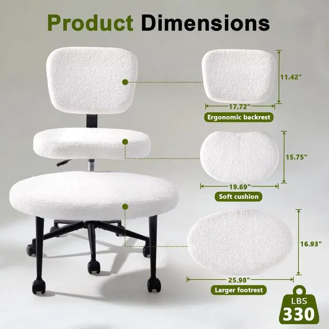 Alt view image 2 of 7 - Vitesse Ergonomic Cross Legged Office Chair With Wheels, ADHD Chair For Adults, Meditation Chair, Yoga Office Chair, Kneeling Chairs With Comfortable Back Support, Height Adjustable, Teddy Fabric