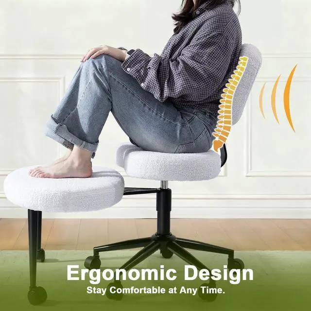 Alt view image 5 of 7 - Vitesse Ergonomic Cross Legged Office Chair With Wheels, ADHD Chair For Adults, Meditation Chair, Yoga Office Chair, Kneeling Chairs With Comfortable Back Support, Height Adjustable, Teddy Fabric