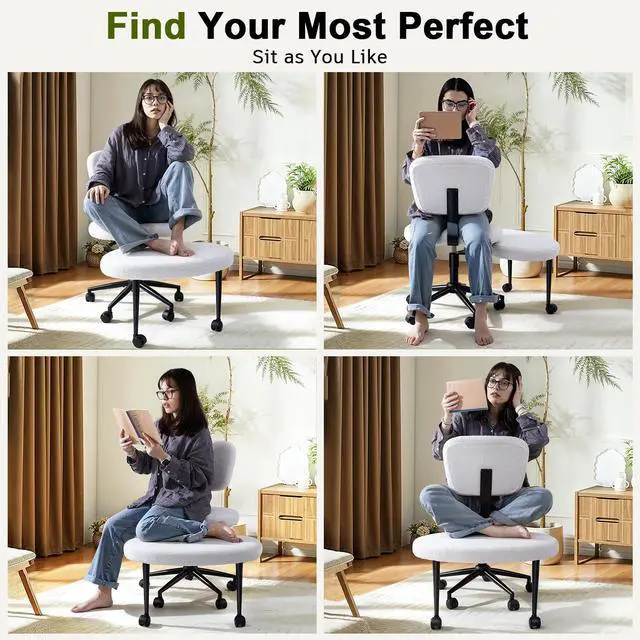 Alt view image 4 of 7 - Vitesse Ergonomic Cross Legged Office Chair With Wheels, ADHD Chair For Adults, Meditation Chair, Yoga Office Chair, Kneeling Chairs With Comfortable Back Support, Height Adjustable, Teddy Fabric
