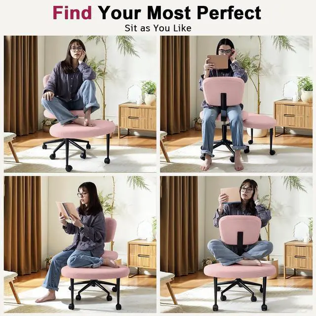 Alt view image 4 of 7 - Vitesse Ergonomic Cross Legged Office Chair With Wheels, ADHD Chair For Adults, Meditation Chair, Yoga Office Chair, Kneeling Chairs With Comfortable Back Support, Height Adjustable, Teddy Fabric