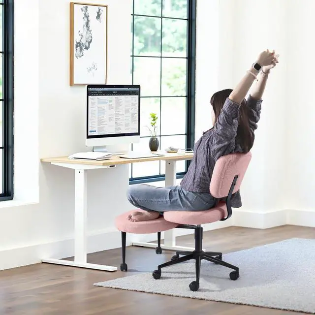 Alt view image 3 of 7 - Vitesse Ergonomic Cross Legged Office Chair With Wheels, ADHD Chair For Adults, Meditation Chair, Yoga Office Chair, Kneeling Chairs With Comfortable Back Support, Height Adjustable, Teddy Fabric