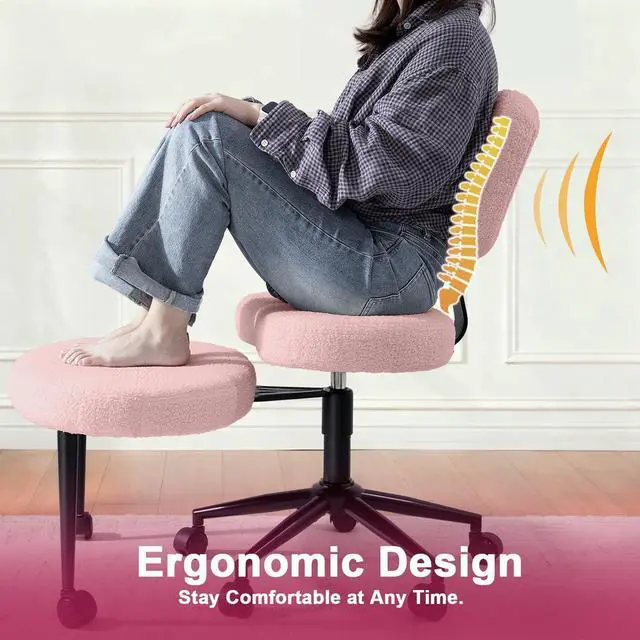 Alt view image 5 of 7 - Vitesse Ergonomic Cross Legged Office Chair With Wheels, ADHD Chair For Adults, Meditation Chair, Yoga Office Chair, Kneeling Chairs With Comfortable Back Support, Height Adjustable, Teddy Fabric