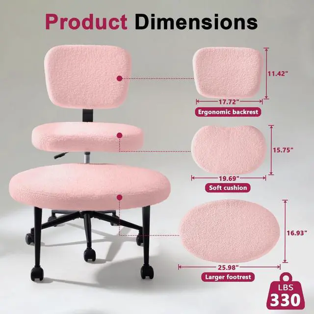Alt view image 2 of 7 - Vitesse Ergonomic Cross Legged Office Chair With Wheels, ADHD Chair For Adults, Meditation Chair, Yoga Office Chair, Kneeling Chairs With Comfortable Back Support, Height Adjustable, Teddy Fabric