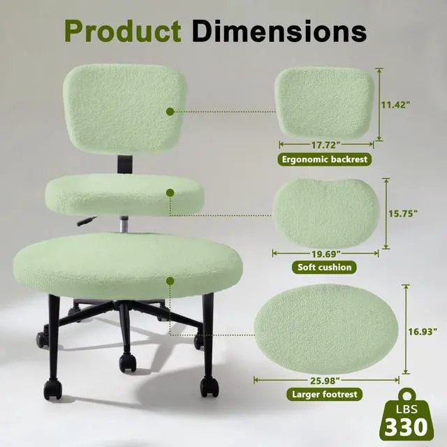 Alt view image 2 of 7 - Vitesse Ergonomic Cross Legged Office Chair With Wheels, ADHD Chair For Adults, Meditation Chair, Yoga Office Chair, Kneeling Chairs With Comfortable Back Support, Height Adjustable, Teddy Fabric