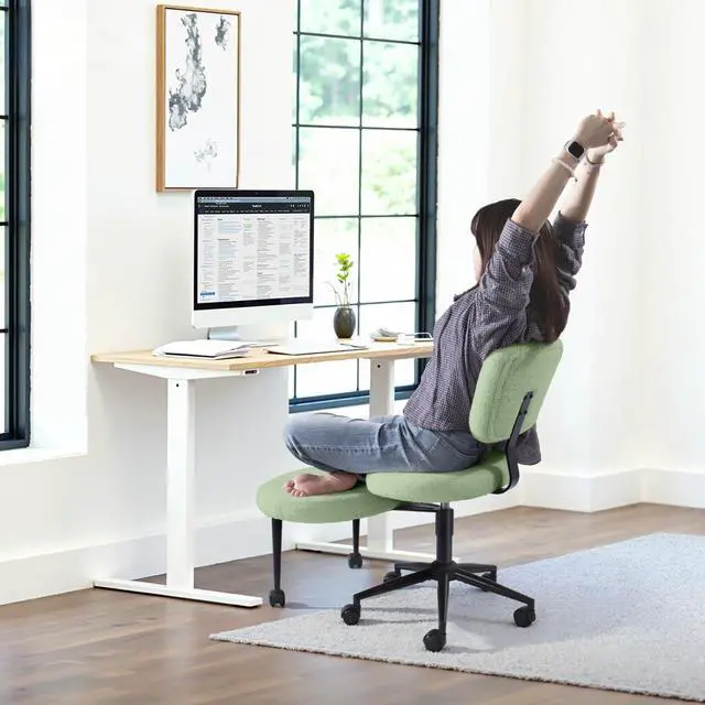 Alt view image 3 of 7 - Vitesse Ergonomic Cross Legged Office Chair With Wheels, ADHD Chair For Adults, Meditation Chair, Yoga Office Chair, Kneeling Chairs With Comfortable Back Support, Height Adjustable, Teddy Fabric