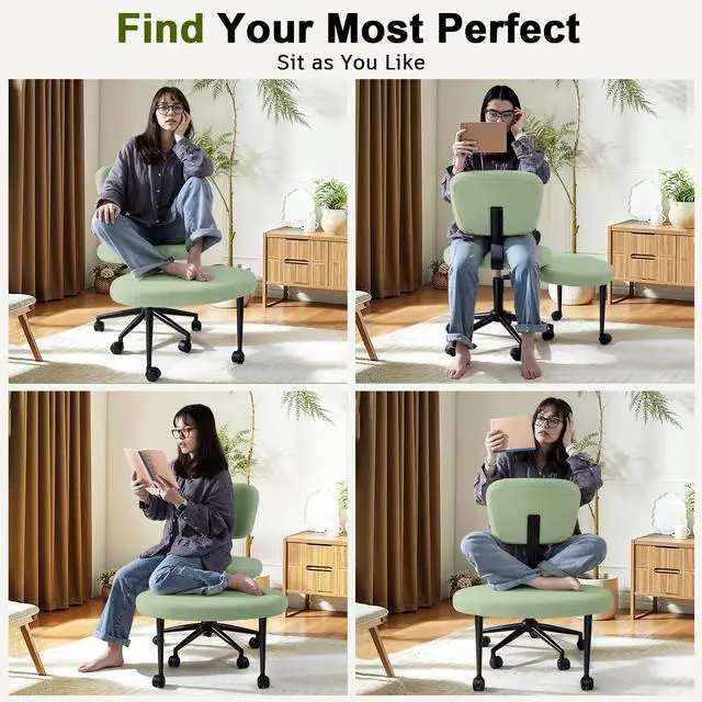 Alt view image 4 of 7 - Vitesse Ergonomic Cross Legged Office Chair With Wheels, ADHD Chair For Adults, Meditation Chair, Yoga Office Chair, Kneeling Chairs With Comfortable Back Support, Height Adjustable, Teddy Fabric