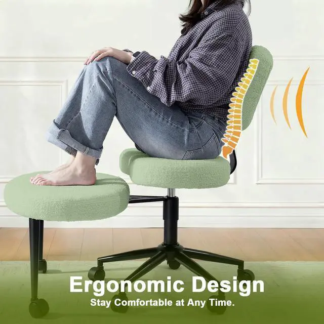 Alt view image 5 of 7 - Vitesse Ergonomic Cross Legged Office Chair With Wheels, ADHD Chair For Adults, Meditation Chair, Yoga Office Chair, Kneeling Chairs With Comfortable Back Support, Height Adjustable, Teddy Fabric