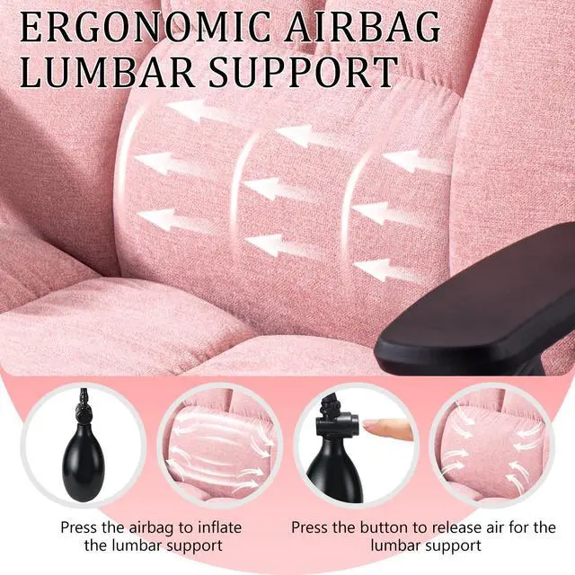 Alt view image 4 of 7 - Vitesse Criss Cross Chair with 3D Arms and Wheels, Cross Legged Office Chair with Built-in Dynamic Airbag Lumbar Support, Wide Comfy Desk Chair for Home Office, Apartment, Vanity, Plush Cushion, Pink
