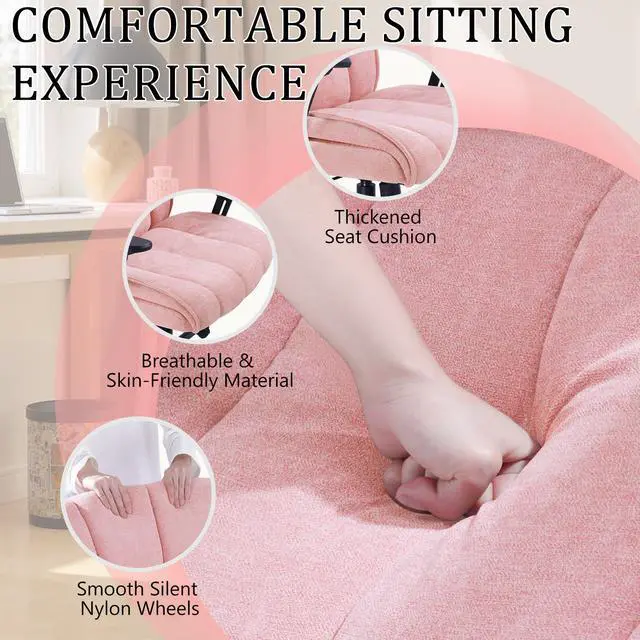 Alt view image 7 of 7 - Vitesse Criss Cross Chair with 3D Arms and Wheels, Cross Legged Office Chair with Built-in Dynamic Airbag Lumbar Support, Wide Comfy Desk Chair for Home Office, Apartment, Vanity, Plush Cushion, Pink