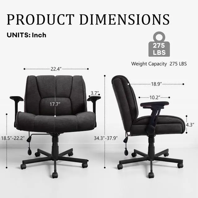 Alt view image 3 of 7 - Vitesse Criss Cross Chair with 3D Arms and Wheels, Cross Legged Office Chair with Built-in Dynamic Airbag Lumbar Support, Wide Comfy Desk Chair for Home Office, Apartment, Vanity, Plush Cushion, Black