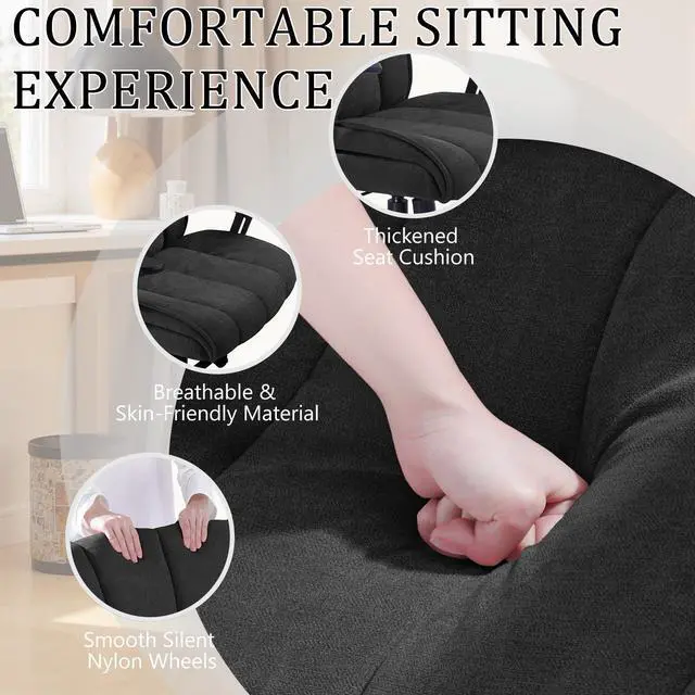 Alt view image 7 of 7 - Vitesse Criss Cross Chair with 3D Arms and Wheels, Cross Legged Office Chair with Built-in Dynamic Airbag Lumbar Support, Wide Comfy Desk Chair for Home Office, Apartment, Vanity, Plush Cushion, Black