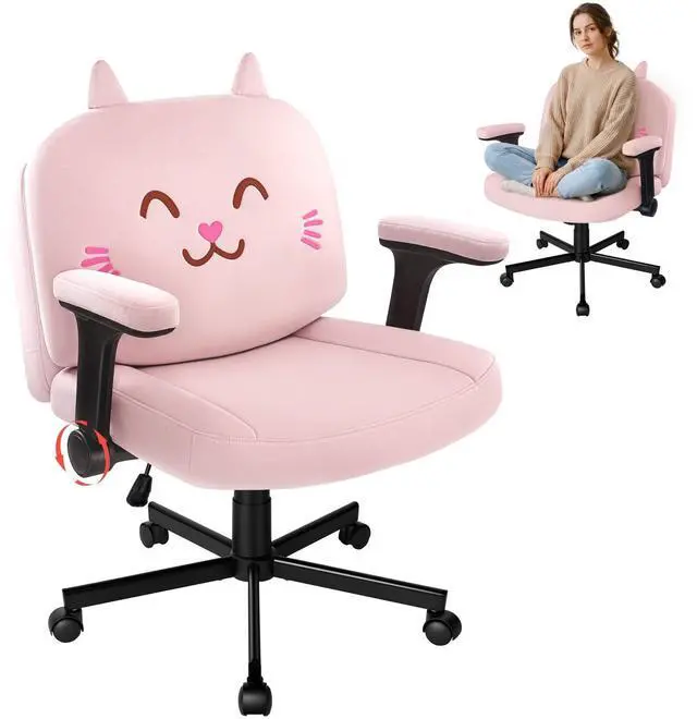 Main image of Vitesse Cat Design Criss Cross Chair with Flip-Up Arms and and Thick Cushion, Ergonomic Wide Seat Desk Chair with Velvet Fabric, Height Adjustable Criss Cross Chairs for Home Office,, Bedroom, Vanity