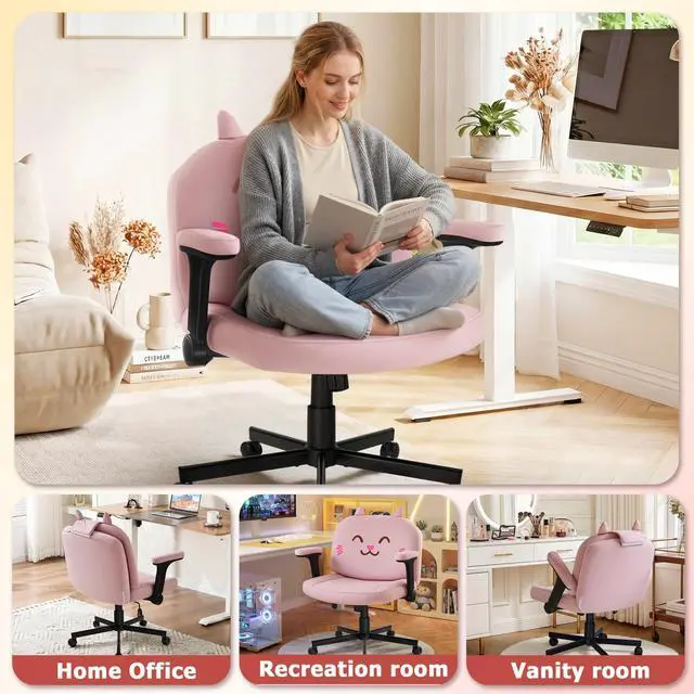 Alt view image 7 of 7 - Vitesse Cat Design Criss Cross Chair with Flip-Up Arms and and Thick Cushion, Ergonomic Wide Seat Desk Chair with Velvet Fabric, Height Adjustable Criss Cross Chairs for Home Office,, Bedroom, Vanity