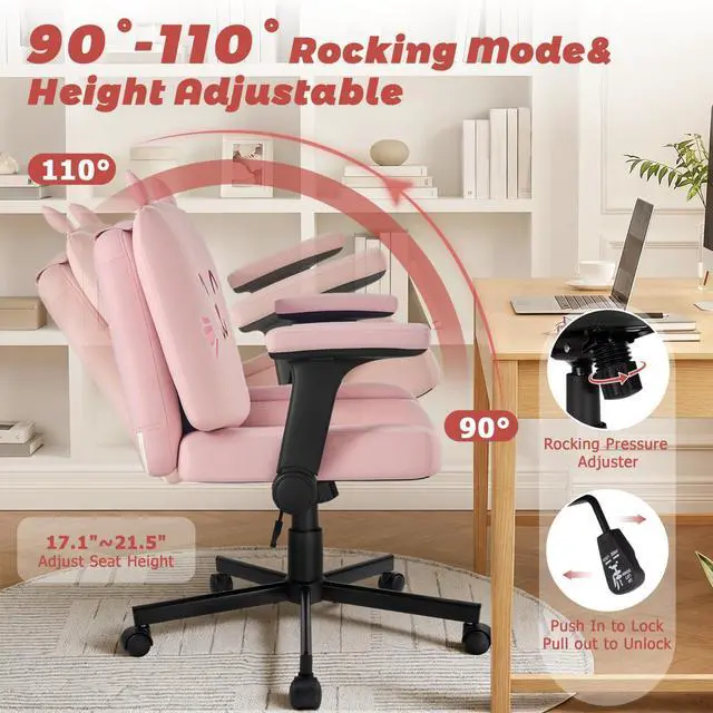 Alt view image 4 of 7 - Vitesse Cat Design Criss Cross Chair with Flip-Up Arms and and Thick Cushion, Ergonomic Wide Seat Desk Chair with Velvet Fabric, Height Adjustable Criss Cross Chairs for Home Office,, Bedroom, Vanity