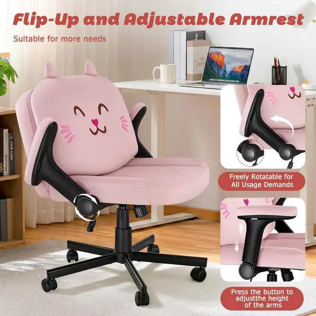 Alt view image 5 of 7 - Vitesse Cat Design Criss Cross Chair with Flip-Up Arms and and Thick Cushion, Ergonomic Wide Seat Desk Chair with Velvet Fabric, Height Adjustable Criss Cross Chairs for Home Office,, Bedroom, Vanity