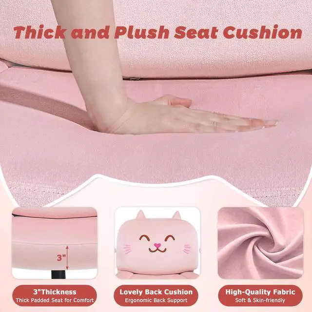 Alt view image 6 of 7 - Vitesse Cat Design Criss Cross Chair with Flip-Up Arms and and Thick Cushion, Ergonomic Wide Seat Desk Chair with Velvet Fabric, Height Adjustable Criss Cross Chairs for Home Office,, Bedroom, Vanity