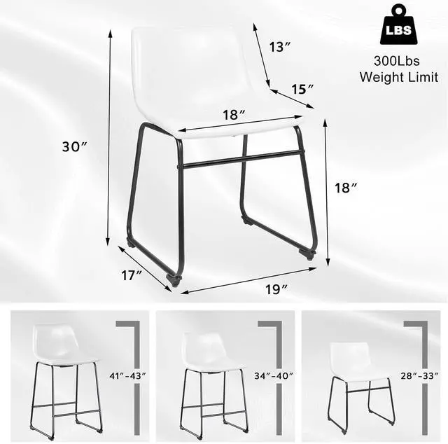 Alt view image 2 of 7 - Vitesse 18 inch Bar Stools Set of 2, Modern Counter Height Bar Stools, Faux Leather Barstool with Back and Metal Leg, Armless Dining Chairs for Kitchen Island Pub Living Room Counter Stool White