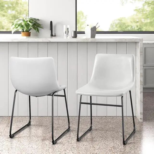 Alt view image 7 of 7 - Vitesse 18 inch Bar Stools Set of 2, Modern Counter Height Bar Stools, Faux Leather Barstool with Back and Metal Leg, Armless Dining Chairs for Kitchen Island Pub Living Room Counter Stool White