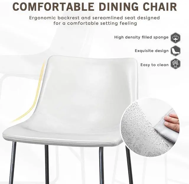 Alt view image 4 of 7 - Vitesse 18 inch Bar Stools Set of 2, Modern Counter Height Bar Stools, Faux Leather Barstool with Back and Metal Leg, Armless Dining Chairs for Kitchen Island Pub Living Room Counter Stool White